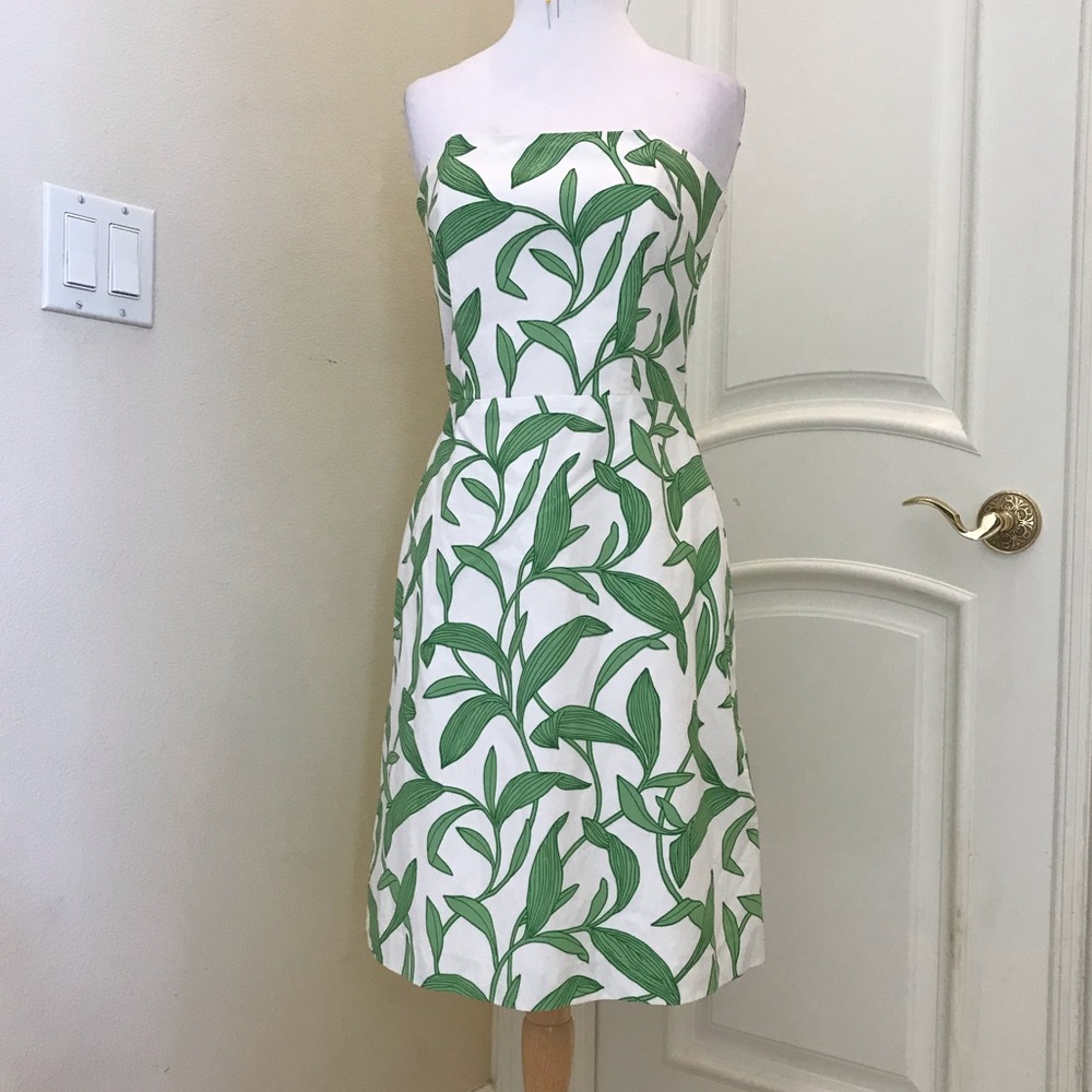 NWOT Melly M green/ white strapless cotton dress